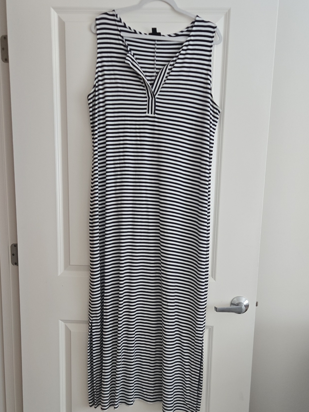 J. Jill Wearever White Striped Sleeveless Maxi Dress Classic Nautical Preppy L